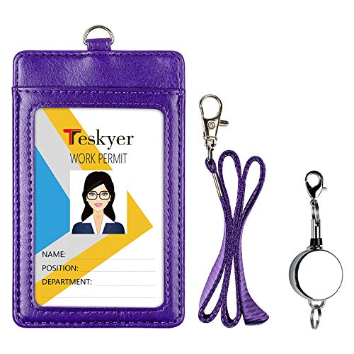Teskyer Badge Holder with Retractable Lanyard, Vertical Purple | Durable Nylon Lanyard, Rear Card Pocket, Scan Without Removing Card, Built to Last, Work & Cruise Ready - color: Deep Purple, size: Vertical