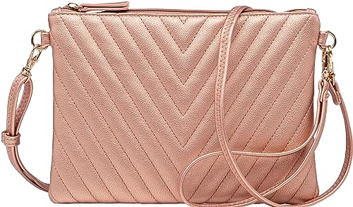 B BRENTANO Chevron Embroidered Crossbody Clutch Bag Pouch with Removable Wristlet & Adjustable Shoulder Strap - color: Rose Gold