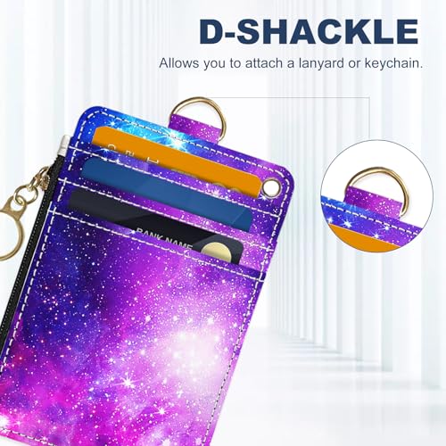 Slim Wallet Credit Card Holder, Starry Sky, RFID Wallet Women Cute Small Front Pocket Wallet With Zipper, PU Leather Thin travel RFID Blocking Card Case ID Window,Ladies Gifts - color: Starry Sky