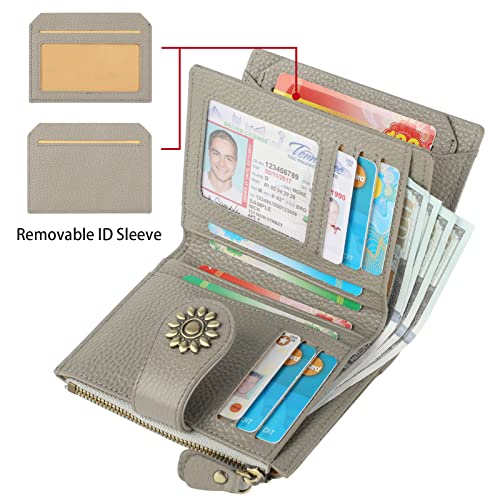 Womens Leather Wallet Small Compact RFID Blocking Credit Card Case Purse with Zipper Pocket | Small - color: Pebbled Gray