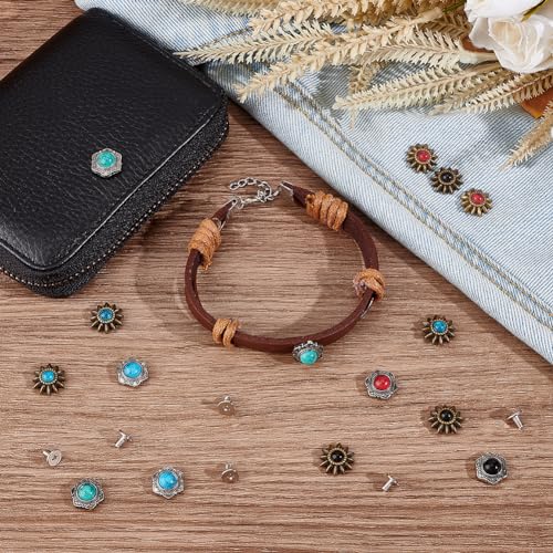 AHANDMAKER 40 Sets 8 Style Coin Screw Rivets Decorative Buckle Sunflower Shape Castings Screw Back Button for Leather Screw Back Manual DIY Decoration