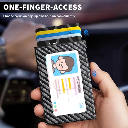 Wallet for Men Slim Minimalist Pop-up Smart Holds 5-6 Cards - RFID Blocking Metal with Money Clip, Credit Card Holder & ID Window, men accessories(Single fold carbon) - color: Single fold carbon