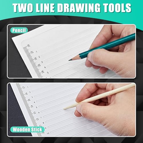 Fainne 2 Pack Straight Line Stencil for Journaling Writing, 8mm | Plastic, 11 Inch, Scale Writing Ruler, with Bamboo Stick and 2B Pencil, Line Lettering Guide, Envelope Addressing Template - size: 8mm
