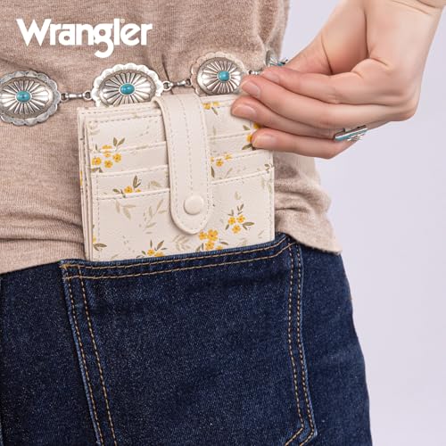 Montana West X Wrangler Womens Small Wallet Bifold Cute Wallet for Girls RFID Money Organizers with Zipper Coin Pocket - color: Beige-Floral