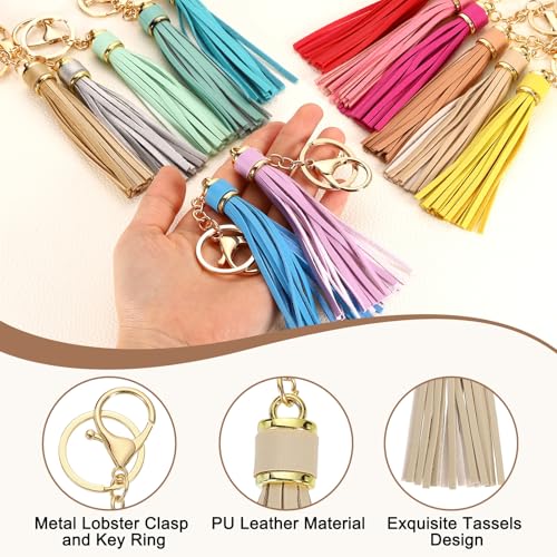 uxcell Leather Keychain Tassels, Women Tassel Bag Charm with Lobster Clasp Key Ring for Handbag Purse - color: Dirty Pink