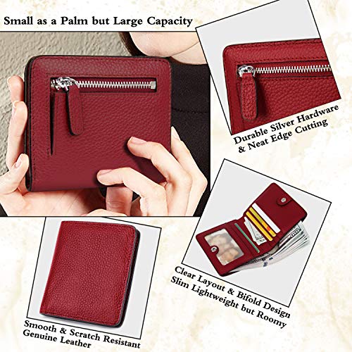 Small Leather Wallet for Women, Ladies Credit Card Holder RFID Blocking Women's Mini Bifold Pocket Purse - color: Wine Rfid Blocking