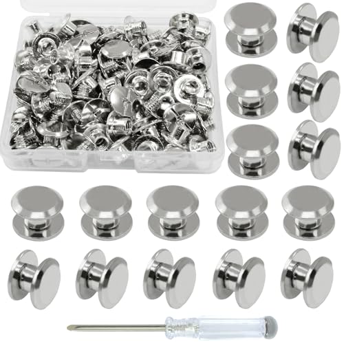 60 Sets Silver Chicago Screws, M5*4mm Leather Rivets Screw Rivets Buttons DIY Leather Trim Craft Bookbinding for Decorate Repair Belt Bag Shoes Purse - color: Silver