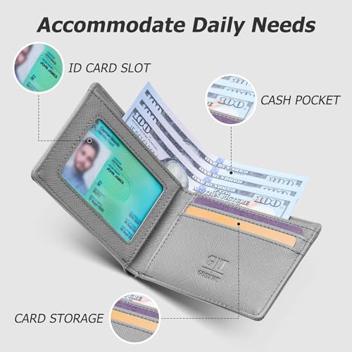 Gostwo RFID Blocking Bifold Wallet for Teen Boys & Men, Credit Card Holder - color: Grey Cros