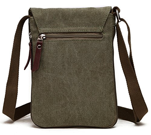 Berchirly Small Vintage Canvas Leather Messenger Crossbody Bag Pack Organizer - color: Army Green, size: Medium
