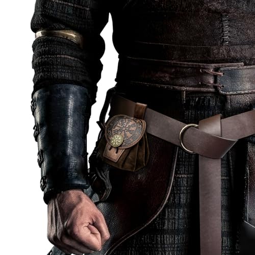 HiiFeuer Medieval Embossed Belt Pouch, Faux Leather Coin Dice Bag | Unisex, Halloween, Ren Faire, LARP,Drawstring Desig, pirate bag, Embossed Pattern,coin pouch,viking cosplay - color: Brown A