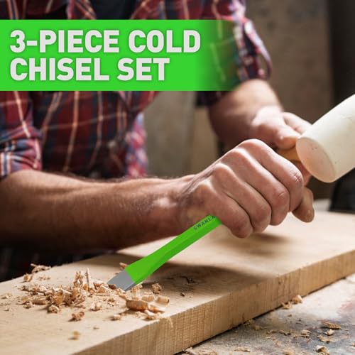 3-Piece Heavy Duty Cold Chisel Set, 3/8-Inch, 1/2-Inch, 5/8-Inch Premium Metal Chisels, Heavy Duty Carbon Steel Chisel Set for Carpentry, Masonry, Woodworking, Stone Chisels - size: 3PCS