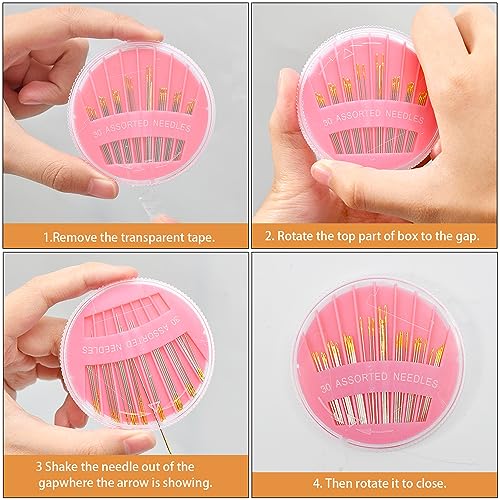 JollMono 30Pack Premium Sewing Needles for Hand Sewing Repair, 6 Sizes Assorted Needles with 2 Threaders, Hand Sewing Needles, Large Eye Stitching Needles, Embroidery Needles, Sewing Sharp Needles - size: 30PCS PINK