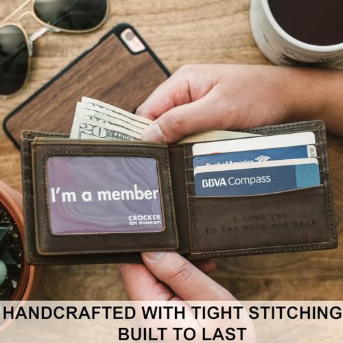 STAY FINE Personalized Wallet for Men, Custom Engraved Leather RFID Blocking Bifold, 2 ID Windows, 8 Card Slots, Gift for Him, Brown - color: Brown Engraved