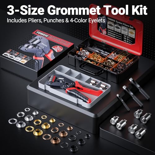 Grommet Tool Kit 1/2" 1/4" 3/8" Multi-Size Hole Punch with Case, 360 Pcs Eyelet Set and Grommets Kit | Punch Self-Locking Eyelet Plier for Tarps, Canvas, Tents, Leather, Vinyl and Fabric Rings - size: 1/2" 1/4" 3/8"