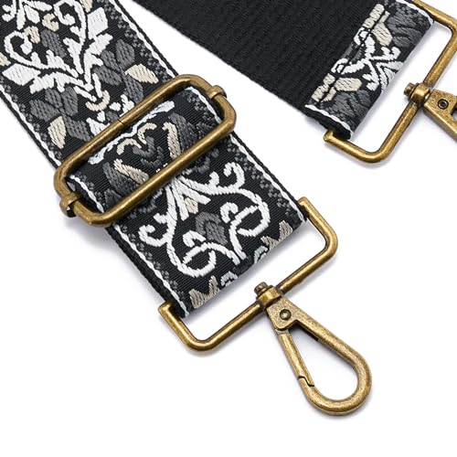 ZOOEASS Bronze Buckles Purse Strap, 2" Wide Crossbody Handbag Strap Adjustable Replacement Shoulder Strap Vintage Embroidery - color: 5cm-color16