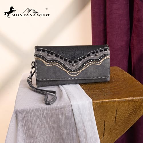 Montana West Wristlet Wallets for Women Western Trifold Wallet Purse with Card Holder MW1340-W002BK - color: Embossed-Black