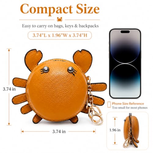 Crab Coin Purse Keychain Bag - Cat Change Pouch Small Cute Wallet Charms - color: A-yellow