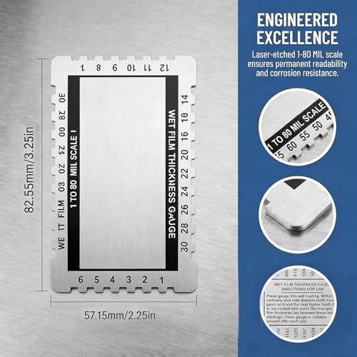 Wet Film Thickness Gauge for Paint Wet Comb Aluminum Alloy Mil Gauge, 1-80 Mil Scale Dual Scale for Resins Measuring (10 Pack) - size: 10 PACK