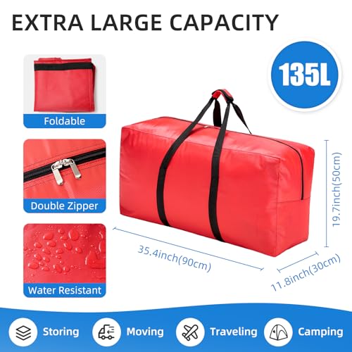 Extra Large travel duffel bag with Strong Handles, Waterproof duffel bag, Durable Zippers, Extra Large Storage Totes for Space Saving and Moving Supplies - color: Red - 2sizes, size: L - 35.4″ × 11.8″ × 19.7″