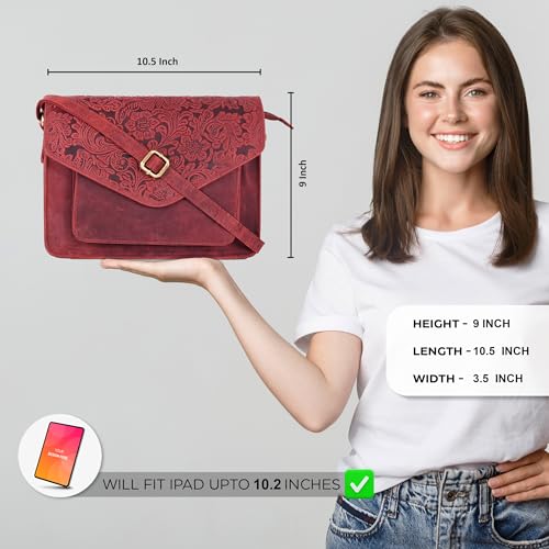 Ozora Genuine Leather Crossbody Purse for Women, Shoulder Bag - color: E.red Hunter