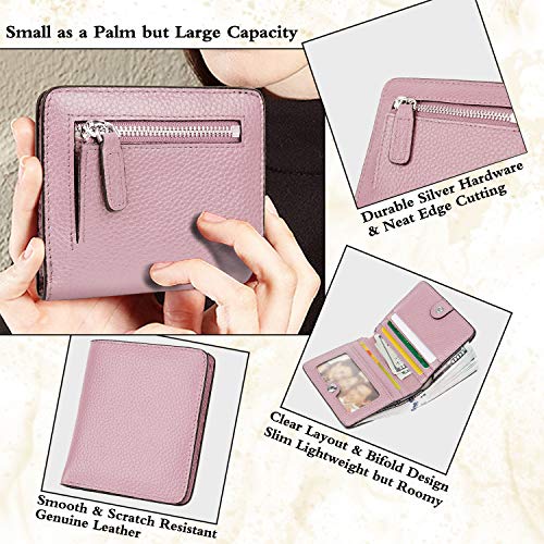 Small Leather Wallet for Women, Ladies Credit Card Holder RFID Blocking Women's Mini Bifold Pocket Purse - color: Light Pink Rfid Blocking