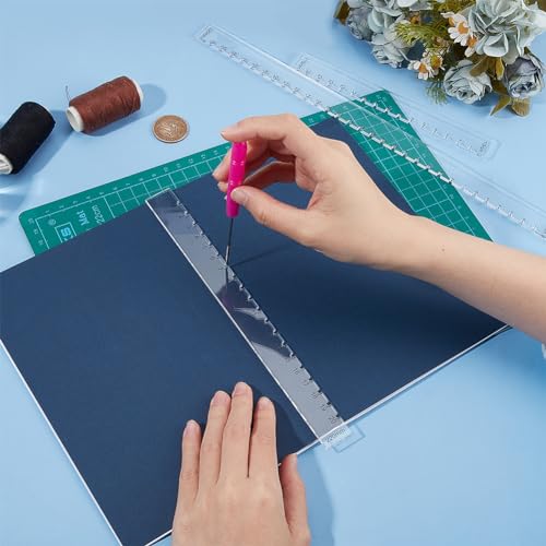 BENECREAT 3 Pcs Flat Punch Tool for Bookbinding, Acrylic Clear Ruler, Measuring Tool for Hole Punchings, Scrapbooking, Notebooking, DIY Making, 6.7/8.6/12.6 Inch