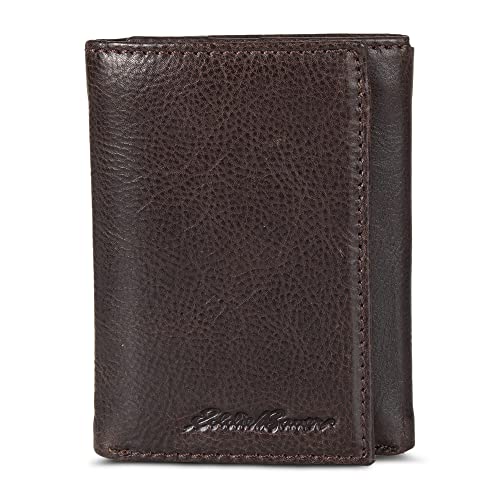Eddie Bauer Men Signature Trifold Wallet - color: Leather Logo - Brown