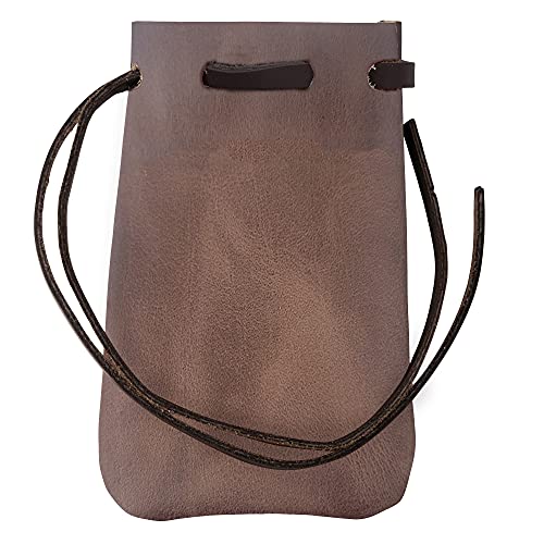 Leather Drawstring Pouch, Coin Bag, Medicine Tobacco Pouch Medieval Reenactment Made in U.S.A. by Nabob Leather Size 4.75" x 3" - color: Rustic Brown, style: Small