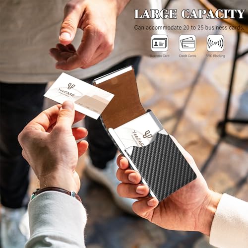 2Pack Leather Stainless Steel Business Card Holder, Metal Slim Business Card Case for Women or Men, Pocket Business Card Carrier with Prints, Magnetic Closure, RFID Blocking - color: Black