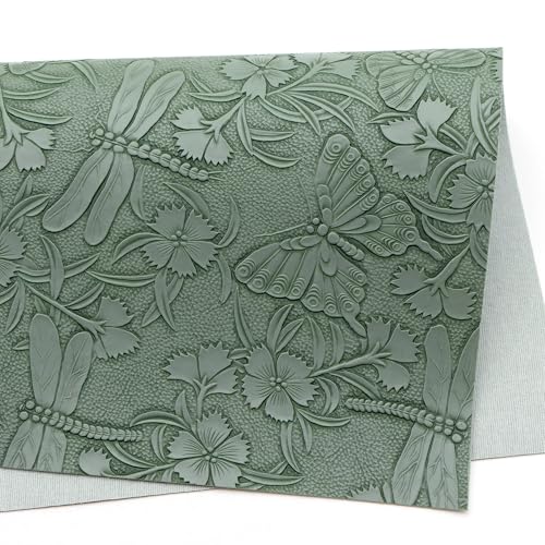 David accessories Bump Texture Faux Leather Sheet 1 Pc 11" x 55" (30x140cm) Printed Faux Leather Fabric Sheet for DIY Bows Earrings Making Crafts (Green Butterfly) - color: Green Butterfly