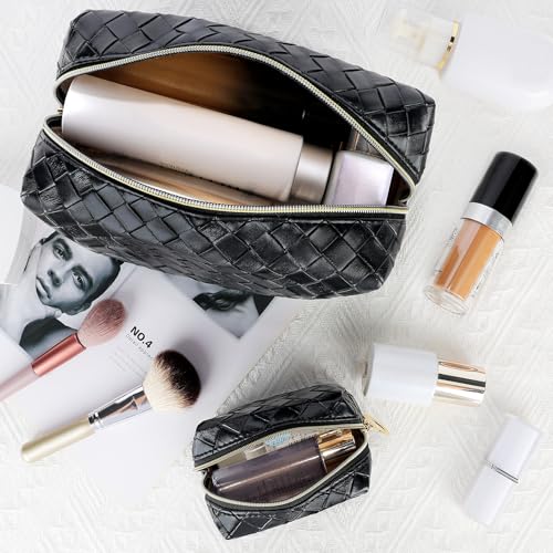 2 Pack Small Makeup Bags, Large Cosmetics Bag for Purse with Ring Buckle, Portable Small Travel Organizer Makeup Pouch for Daily Use (Black) - color: Black-2 Pack