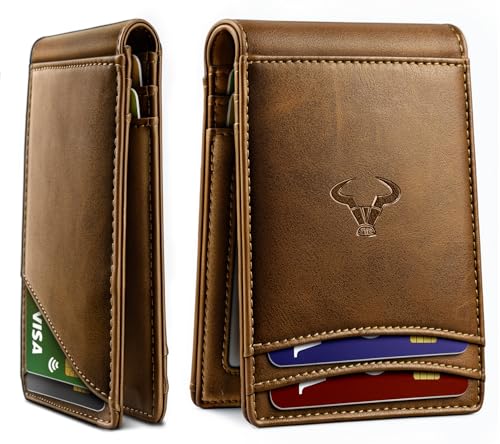 BULLIANT Slim Magnetic Leather Pocket Wallet Bill Holder 10Cards For Men | RFID Blocking | Easy Access | Gift Boxed - color: Tiger Eye8865