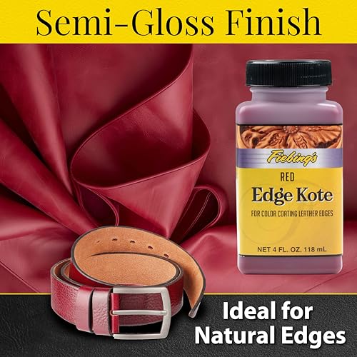 Fiebing's Edge Kote Leather Paint (4oz) - Edge Paint for Shoes, Furniture, Purses - Flexible, Water Resistant, Semi Gloss Color Coating Leather Dye to Protect Natural Edges (Red) - color: Red