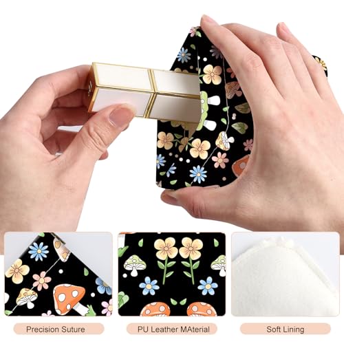 2Pcs PU Leather Small Squeeze Coin Purse Pouch Mini coin Bag Unique And Cute Wallet Cosmetic Bags Change Bag For Women Girls Men （Black and Pink Mushrooms - color: Black and Pink Mushrooms
