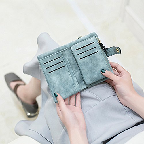 AOXONEL Women's Small Bifold Leather wallet Rfid blocking Ladies Wristlet with Card holder id window Coin Purse - color: Green