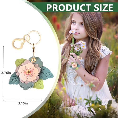 BORKUANA PU Leather Keychain holder Protective Case Compatible with AirTag - color: Begonia Flower C