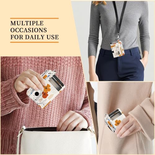 Hancynir Boho Flower Credit Card Holder Slim Wallet Women, RFID Small | Zipper Pocket Wallet, Thin Travel Coin Purse, PU Leather, Minimalist Card Case, 6 Card Slots, ID Window, Ladies Women Gifts - color: Abstract Boho Flower