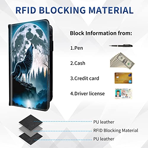 DEGDFSGR Checkbook Cover - Premium Leather Standard Duplicate Register Check Card Book Holder Wallet with RFID Blocking Function for Girl Men Women,Howling Wolf Moon - color: Howling Wolf Moon