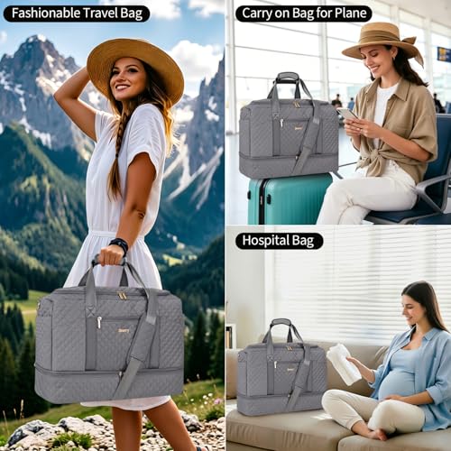 Stuery Weekender Bags for Women with Toiletry Bags: Large Overnight Bags Travel Duffel Bag Carry On Shoulder Weekend Tote with Shoe Compartment and Wet Pocket for Girls Airplane Traveling,Gray - color: D-3PCS Gray