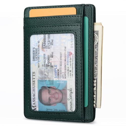 Buffway Slim Minimalist Front Pocket RFID Blocking Leather Wallets for Men and Women - Lichee Green - color: Lichee Green