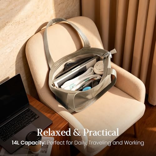 befen Soft Genuine Leather Tote Bag for Women Work with Zipper Slouchy Bags | Real Leather, Slouchy Shoulder Bag, Cup Holder, Travel Purse, Handbag for Daily & Travel, Zipper Tote Bag - color: Taupe