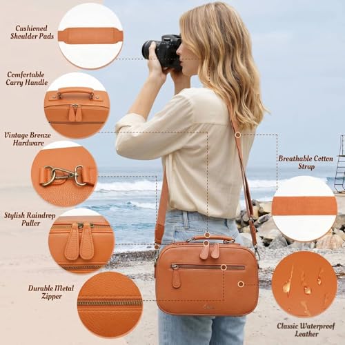 Camera Sling Bag, Waterproof PU Leather Crossbody Camere Bag for Photographers, Small Shockproof Case with Removable Dividers for DSLR/SLR/Mirrorless, 4L Brown - color: Brown