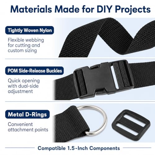 RNKP 1 1/2-Inch Buckle and Strap Kit, 12 Yards Nylon Webbing, D-Rings - size: 1 1/2" 12 Pcs Buckle Set