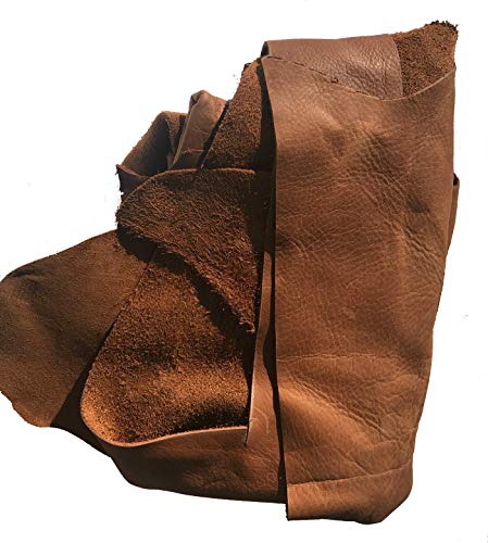 Premium Genuine Leather Scraps - Large Leather Pieces for Crafting - 2 LBS Brown - Beige - 2-8 Pieces