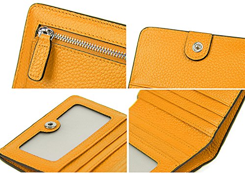 Small Leather Wallet for Women, Ladies Credit Card Holder RFID Blocking Women's Mini Bifold Pocket Purse - color: Yellow Rfid Blocking