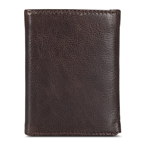 Eddie Bauer Men Signature Trifold Wallet - color: Leather Logo - Brown