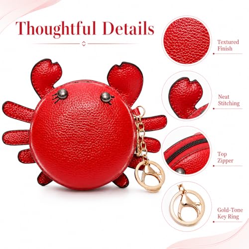 Crab Coin Purse Keychain Bag - Cat Change Pouch Small Cute Wallet Charms - color: A-red