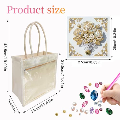 Xylzzuit DIY Pearl Painting Canvas Tote Bag Kit 11.42IN Diamond Art Handbag for Women Shopping Grocery Bag Dots Beads Art Craft Gift (Flower01) - color: Flower01