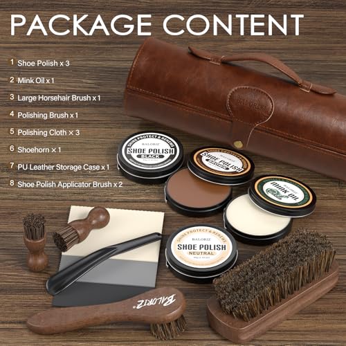 13Pcs Shoe Polish Kit, Shoe Shine Kit for Men & Women with Horsehair Brush, Mink Oil for Leather Boot Shoe Care Kit - color: Dark Brown
