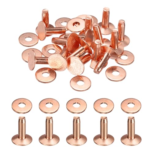 HARFINGTON 15Set Copper Rivets and Burrs Washers 11x4x12mm Dimpled Finish Solid Leather Rivet Fastener Studs Posts for Leather DIY Craft Belts Wallets Collars, Copper Tone - color: Copper Tone, size: 11x4x12mm